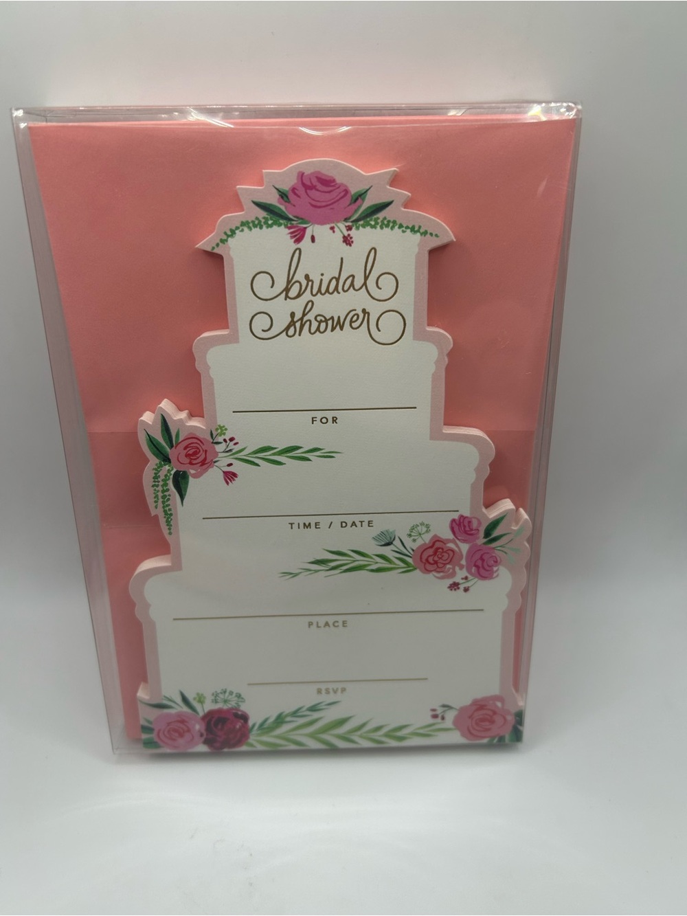 Bridal Shower Cake-Shaped Invitations with Pink Floral Design - 2 sets of 20! 🌹 - Picture 4 of 4